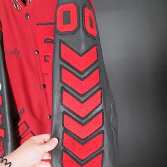 JBS Apparel Women's Vintage Red/Black Patched Snap-Up Wool Varsity Jacket SZ L - Picture 3 of 5